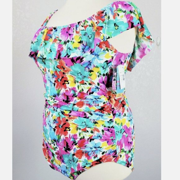 Swim Solutions  22W One Piece Off The Shoulder Or With Straps Tummy Control - Picture 5 of 8